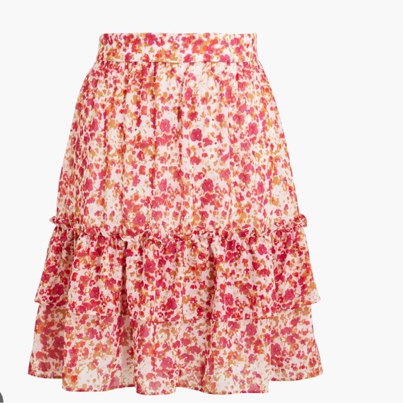 J. Crew Dresses & Skirts - NWT J Crew Mini Ruffled Tiered Pull-On Skirt Floral Red Pink Size S